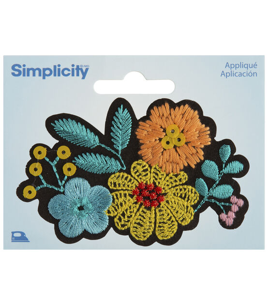 Simplicity 2 x 3.5 Floral Iron on Patch - Embroidered Patches - Crafts & Hobbies