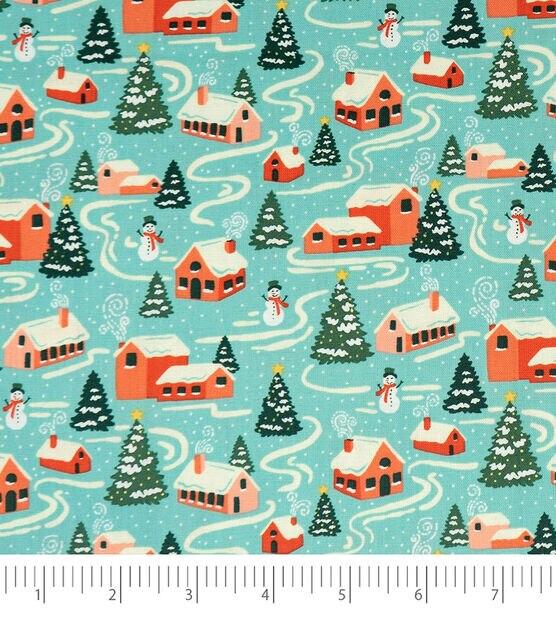 Singer Village on Blue Christmas Cotton Fabric