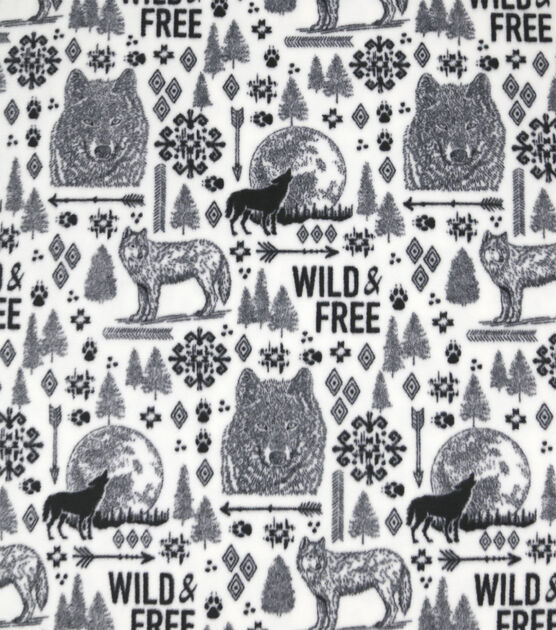 Black Wild & Free on White Anti Pill Fleece Fabric, , hi-res, image 2