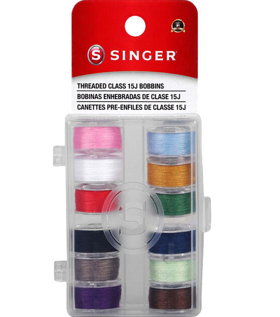 SINGER Threaded Class 15J Bobbins Assorted Colors 12 Ct