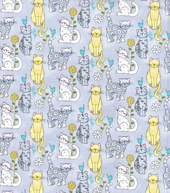 Fabric Traditions Pattern Cats Gray Glitter Novelty Cotton Fabric, , hi-res, image 1