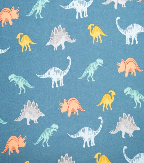 POP! Super Snuggle Dino Blue Flannel Fabric