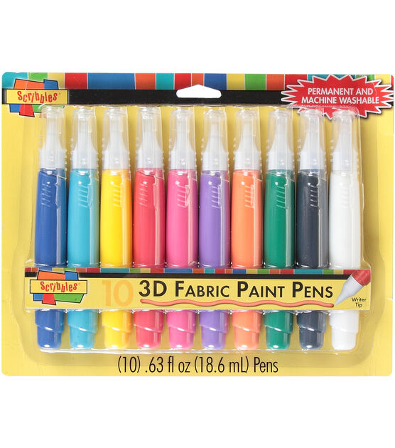 Scribbles 3D Fabric Paint Pens 10 Pkg Assorted