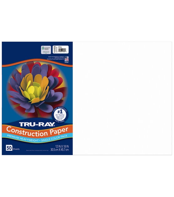 Tru Ray 50 Sheet 12 x 18 White Construction Papers