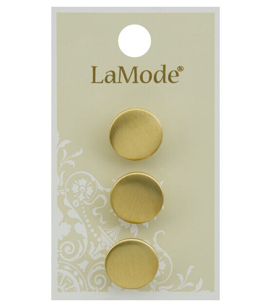 La Mode 5/8" Gold Round Shank Buttons 3pk