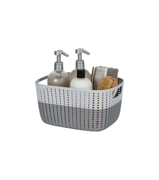 Simplify 11" x 9" Gray 2 Tone Decorative Storage Basket, , hi-res, image 3