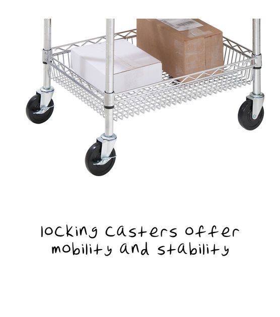Honey Can Do 18" x 40" Steel Silver Chrome 3 Shelf Rolling Utility Cart, , hi-res, image 8
