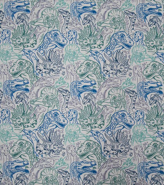 Dinos On Gray Novelty Print Cotton Fabric, , hi-res, image 2
