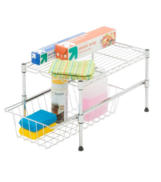 Honey Can Do 17.5" Cabinet Organizer With Basket & Adjustable Shelf, , hi-res, image 1