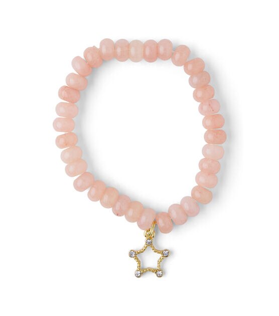 Pink Beaded Stretch Bracelet With Gold Star Charm by hildie & jo, , hi-res, image 2