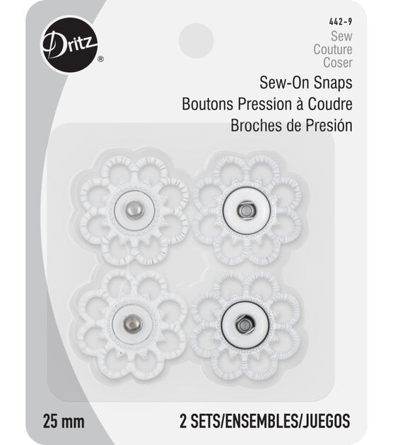 Dritz Sew-On Snaps, 2 Sets, Size 25mm, White