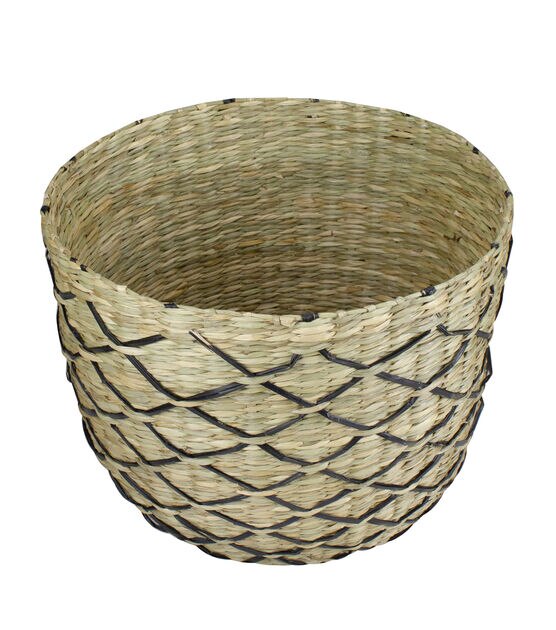 Northlight 12" Natural Brown & Black Woven Lattice Seagrass Basket, , hi-res, image 4