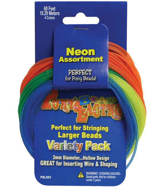 Pepperell Braiding Company Pony Bead Lacing 60' Variety Pack Neon