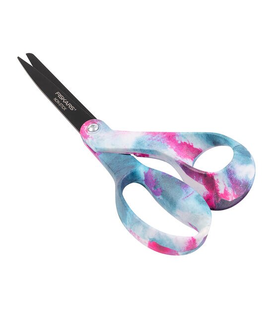 Fiskars 8" Bent Decorative Non Stick Pink Blue Tiedye Scissors, , hi-res, image 3