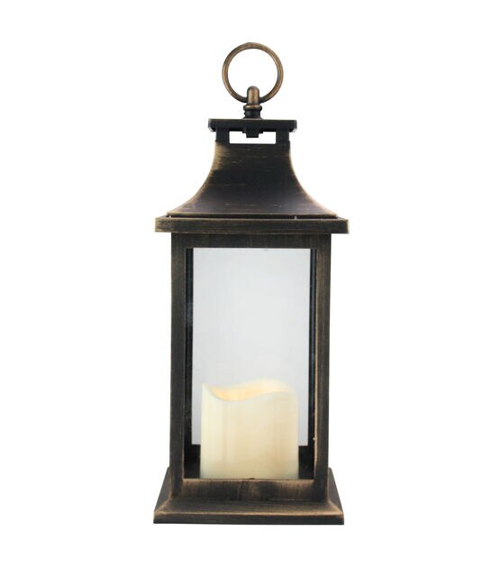 Northlight 12.5" Black Gold Candle Lantern with Flameless LED Candle