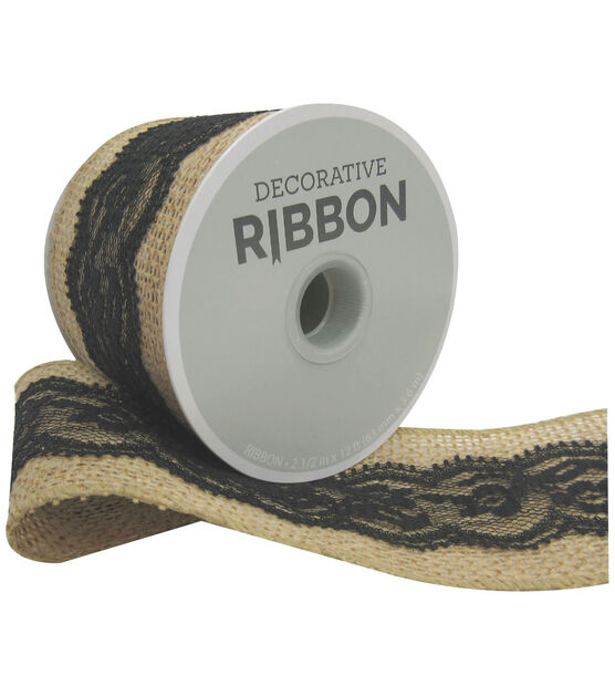 Decorative Ribbon Lace on Burlap 2.5''x12' Black