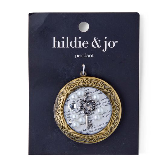 38mm Oxidized Brass Locket Pendant With Key & Pearls by hildie & jo