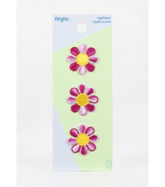 Wrights 3pk Small Pink Tie Dye Daisy Iron On Patches