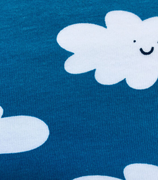 Blue Happy Clouds Jersey Knit Fabric by POP!, , hi-res, image 3