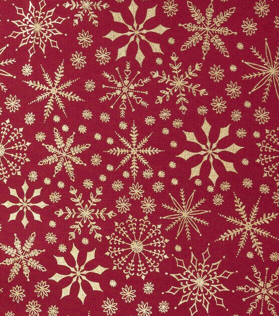 Elegant ed Snowflakes on Red Christmas Foil Cotton Fabric, , hi-res, image 2