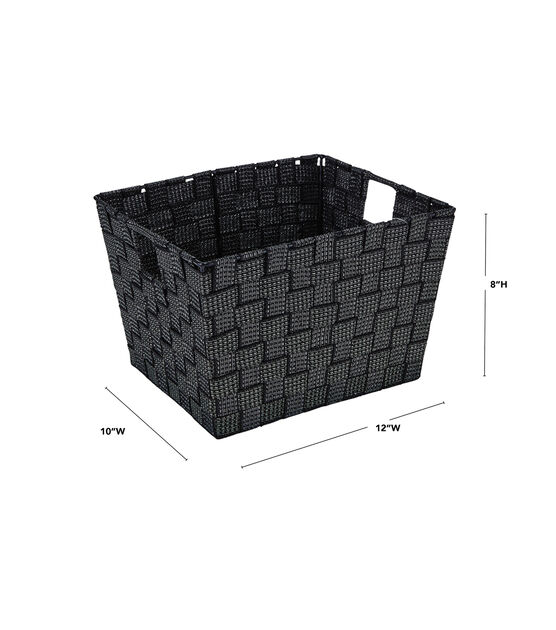 Simplify 10" x 8" Black Lurex Striped Woven Storage Bin With Handles, , hi-res, image 4