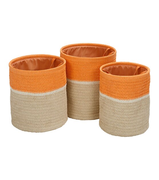 Honey Can Do 15" Beige & Orange Paper Straw Nesting Baskets 3ct, , hi-res, image 5