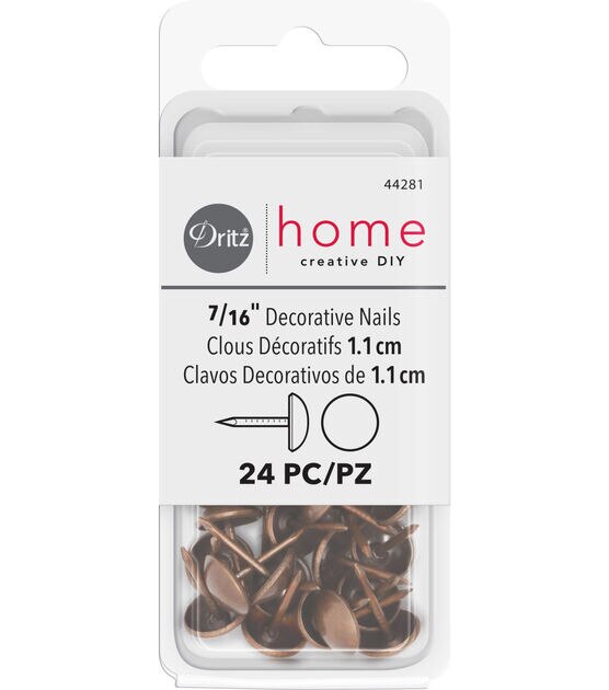 Dritz Home 7/16" Smooth Decorative Nails, 24 pc, Antique Copper