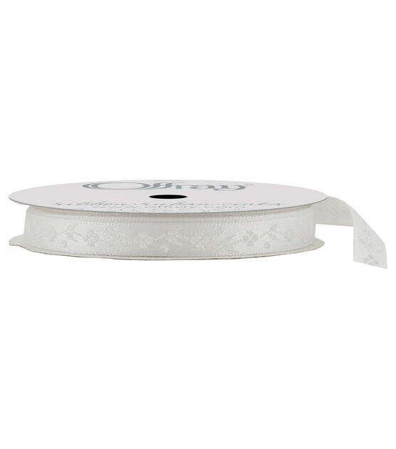 Offray 3/8" x 9' Poly Fleur Solid Woven White Grosgrain Ribbon