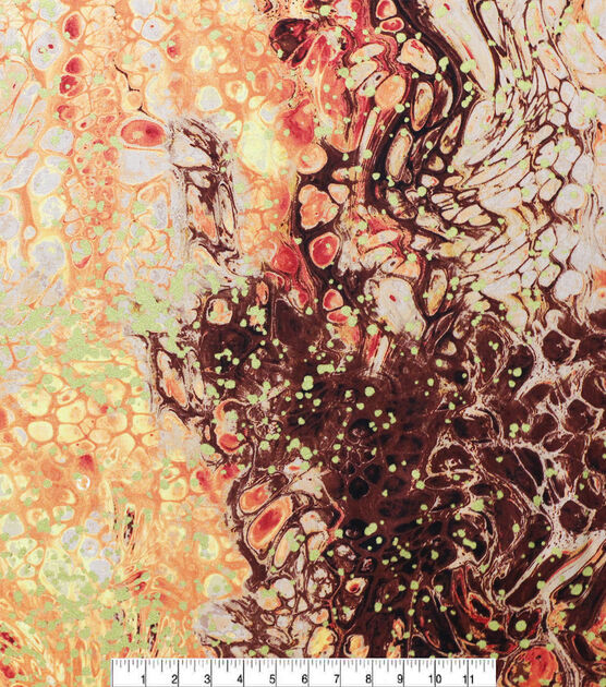 Orange & Gold Swirls Quilt Metallic Cotton Fabric by Keepsake Calico, , hi-res, image 2