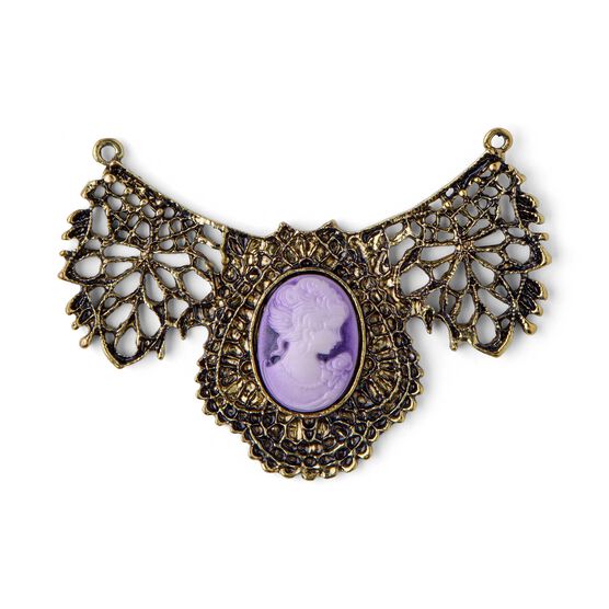 55mm x 30mm Gold Bib Filigree With Mauve Cameo Pendant by hildie & jo, , hi-res, image 2
