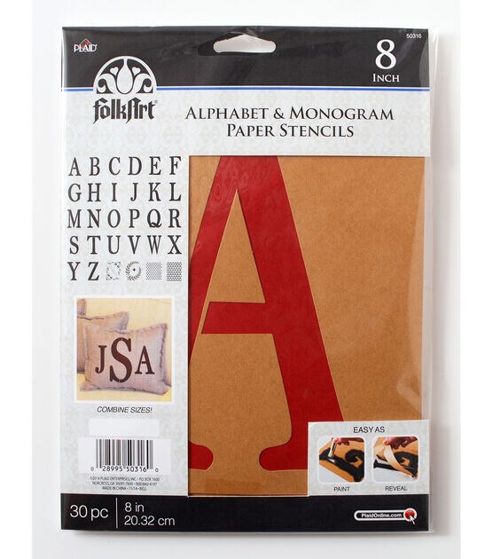 FolkArt 30 pk 8'' Alphabet & Monogram Paper Stencils Serif Font