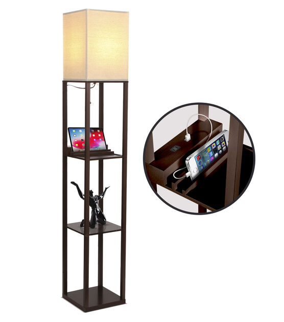 Brightech Maxwell LED Lamp USB Port & Outlet - Havana Brown