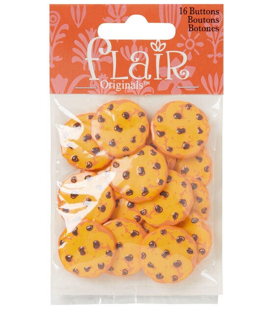 Flair Originals 1" Yellow Chocolate Chip Cookie Shank Buttons 16pk