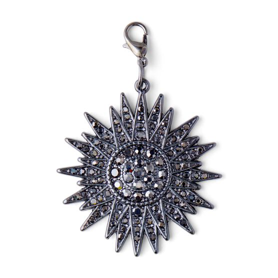 2" Antique Silver Sunburst Pendant With Gray Stones by hildie & jo, , hi-res, image 2
