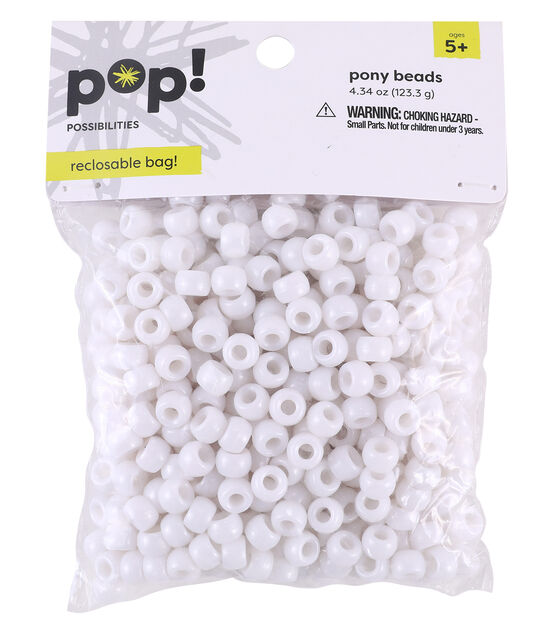 POP! Possibilities 9mm Pearl Pony Beads - White