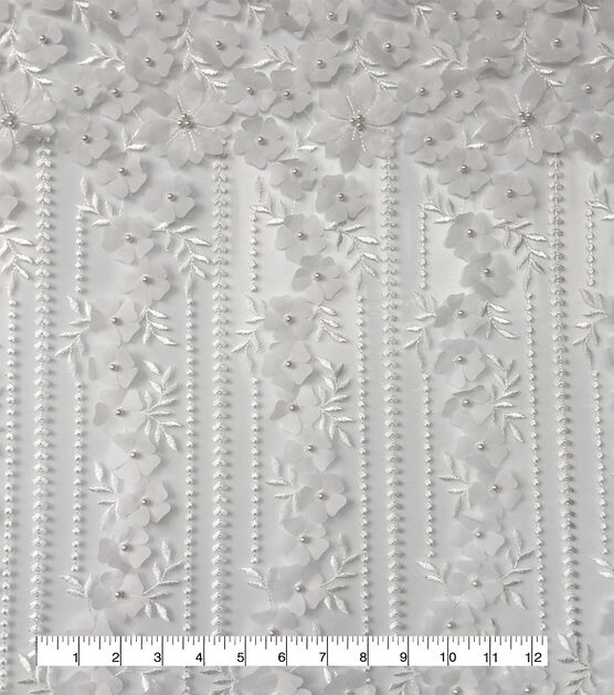 Bridal Polyester Embellished Fabric Trailing Floral with Pearls, , hi-res, image 2