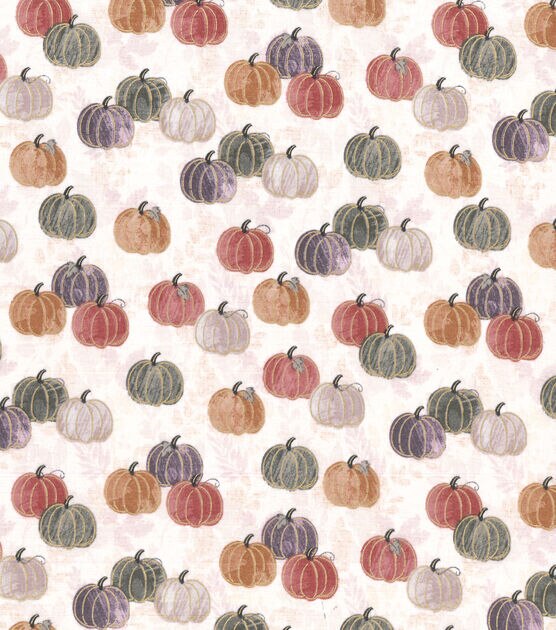 Watercolor Pumpkins Harvest Metallic Cotton Fabric