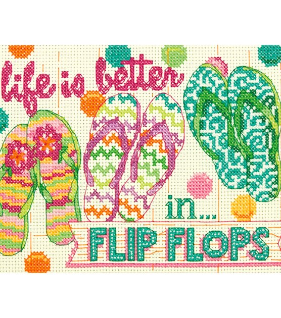 Dimensions 7''x5'' Counted Cross Stitch Kit Flip Flops, , hi-res, image 2