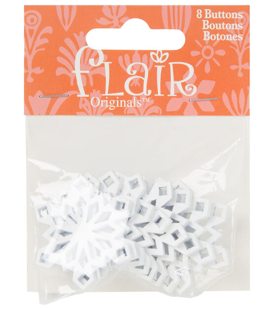 Flair Originals 1 1/2 White Wood Snowflake Novelty Buttons 8pk