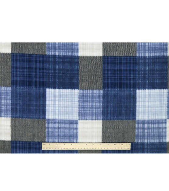 Blue & Gray Sketched Plaid Anti Pill Fleece Fabric, , hi-res, image 4