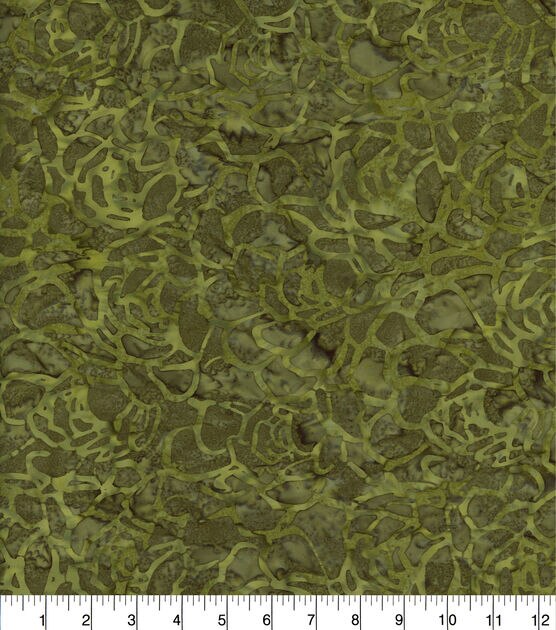 Rose Petals Green Batik Cotton Fabric, , hi-res, image 2