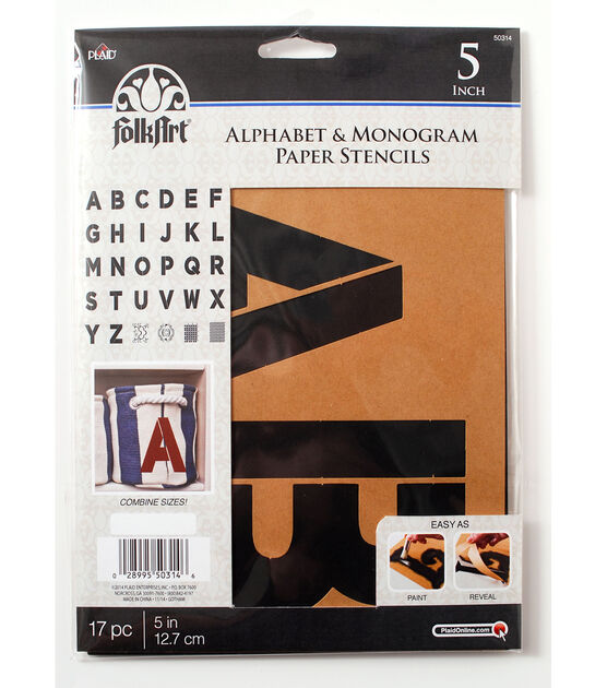 FolkArt 17 pk 5'' Alphabet & Monogram Paper Stencils Bold Font