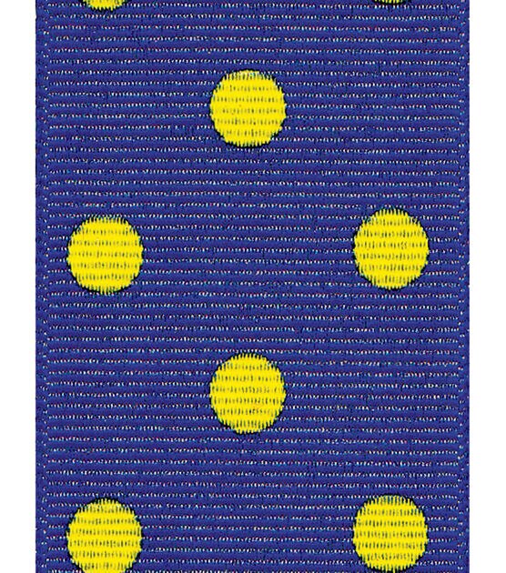 Offray Grosgrain Ribbon 1.5''x9' Yellow Dippy Dots on Navy