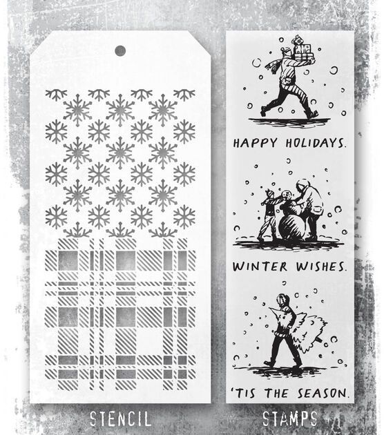 Tim Holtz 11" Holiday Sketchbook Clear Stamps & Stencil Set, , hi-res, image 2