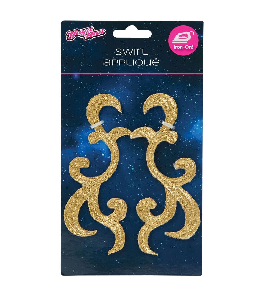 Yaya Han Cosplay 2 pk Iron on Swirl Appliques, Gold, swatch