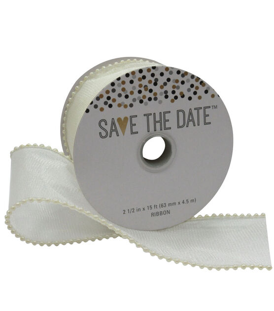 Save the Date 2.5" x 15' Pearl Edge Ivory Ribbon