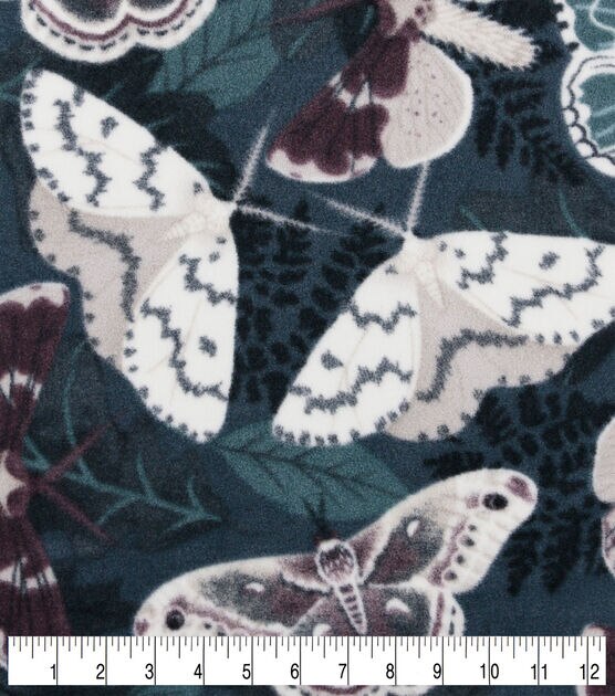 Moths on Blue Anti Pill Fleece Fabric, , hi-res, image 3