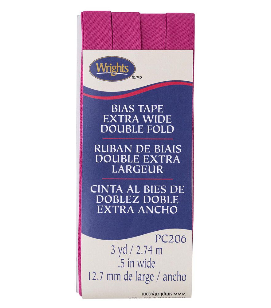 Wrights 1/2" x 3yd Extra Wide Double Fold Bias Tape, Hot Magenta, swatch