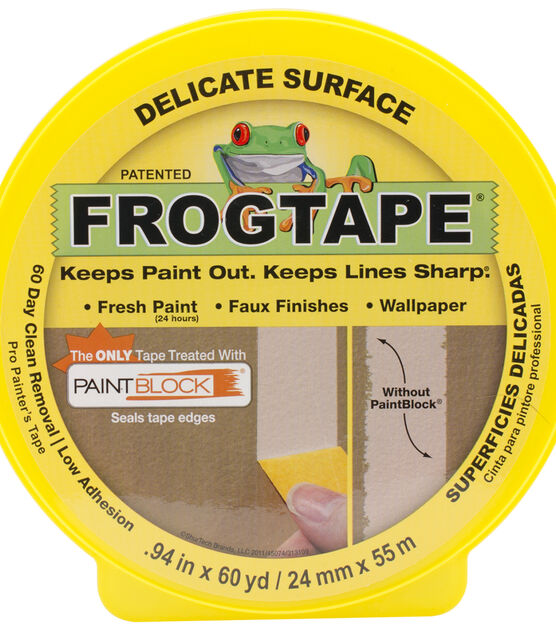 FrogTape 0.9" X 60yd Delicate Surface Masking Tape Yellow