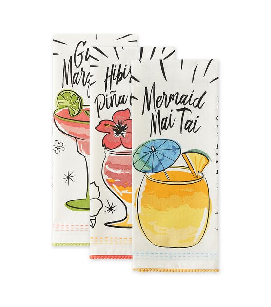 Design Imports Set of 3 Tropical Sips Recipe Kitchen Towels